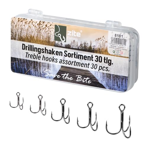 Zite Fishing Qualitäts-Drillingshaken Set 30 Stück | Drillinge Angelhaken Sortiment in Box | High Carbon Steel & Scharfe Spitzen | Angeln Haken Größe 2, 4, 6, 8 & 10 Zite Fishing Qualitäts-Drillingshaken Set 30 Stück | Drillinge Angelhaken Sortiment in Box | High Carbon Steel & Scharfe Spitzen | Angeln Haken Größe 2, 4, 6, 8 & 10 von Zite