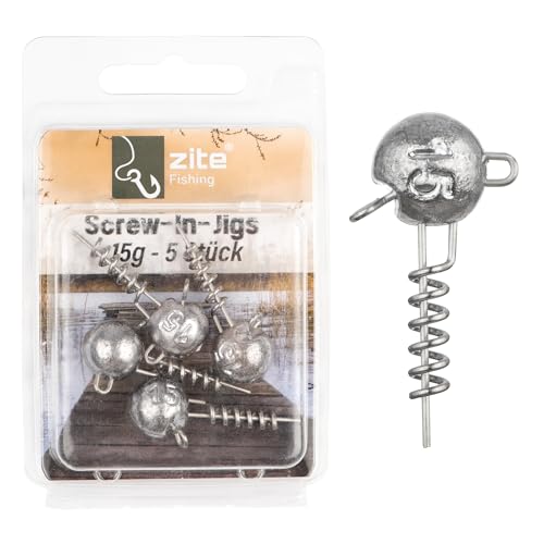 Zite Fishing Screw-In-Jigs 5-20g 5er-Pack | Screw-Jigköpfe Blei langlebig Raubfisch-Angeln | Schraubspirale Gummifisch-System | Korkenzieher Screw Jigheads Hecht, Zander, Barsch Angeln (15 g) von Zite