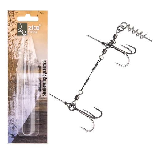 Zite Fishing Shallow Rig Hechtsystem Größe S 9cm | Fertigmontage Drillingssystem Raubfischangeln | Flachwasser System Gummifische 15-20cm | Gummifischmontage, Gummifischsystem, Stingerhaken Hechtangel von Zite