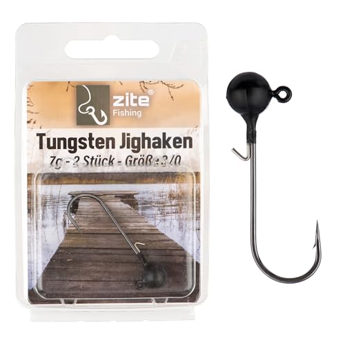 Zite Fishing Tungsten Jighaken Set | Bleifrei Jigköpfe mit Angelhaken 1/0-5/0 Matt-Schwarz | Ultrascharfe Jigheads Haken Barsch & Zander Angeln | Gummiköder Haken mit Angelgewicht (3/0 7,2g) von Zite