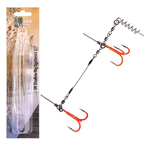 Zite Fishing UV Shallow Rig Gummifischsystem | Screw-In Hechtsystem Größe L 13cm | Fertigmontage UV-Aktiv Drillingssystem Raubfischangeln | Flachwasser System Gummifische 21-26cm | Stingerhaken Hecht von Zite