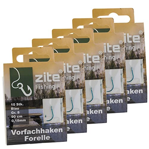 Zite Fishing Vorfach-Haken Forelle Gebunden 50 Stück – Größe 8 Angelhaken mit Vorfach-Schnur – Forellenhaken Blau mit Angelschnur Zite Fishing Vorfach-Haken Forelle Gebunden 50 Stück – Größe 8 Angelhaken mit Vorfach-Schnur – Forellenhaken Blau mit Angelschnur von Zite