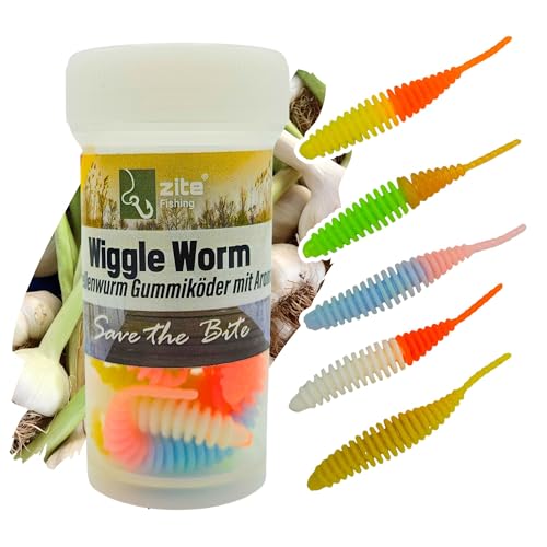 Zite Fishing Wiggle Worm Neon Mix 10 STK – Aromatisierter Lamellen Gummiwurm Forellen-Köder - 5,5cm Gummiköder für UL Angeln – Phthalatfrei – Neon Knoblauch Zite Fishing Wiggle Worm Neon Mix 10 STK – Aromatisierter Lamellen Gummiwurm Forellen-Köder - 5,5cm Gummiköder für UL Angeln – Phthalatfrei – Neon Knoblauch von Zite