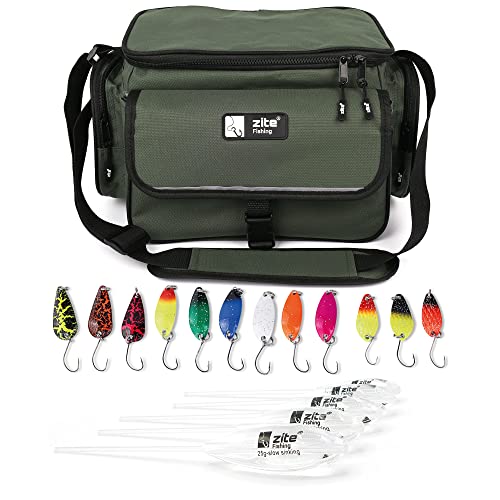 Zite Fishing Zubehör-Set | Angeltasche mit 4 Tackle-Boxen | Angel-Koffer | Forellen-Tasche | Trout Spoons Forellen-Blinker | Ultra Light Köder | 5 Sbirolino Angel-Posen Zite Fishing Zubehör-Set | Angeltasche mit 4 Tackle-Boxen | Angel-Koffer | Forellen-Tasche | Trout Spoons Forellen-Blinker | Ultra Light Köder | 5 Sbirolino Angel-Posen von Zite