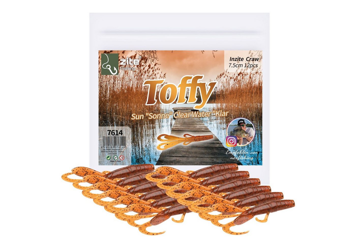 Zite Kunstköder Creature Bait Gummiköder 12 Stk Inzite Craw 7,5cm Toffy Barsch&Zander Zite Kunstköder Creature Bait Gummiköder 12 Stk Inzite Craw 7,5cm Toffy Barsch&Zander von Zite