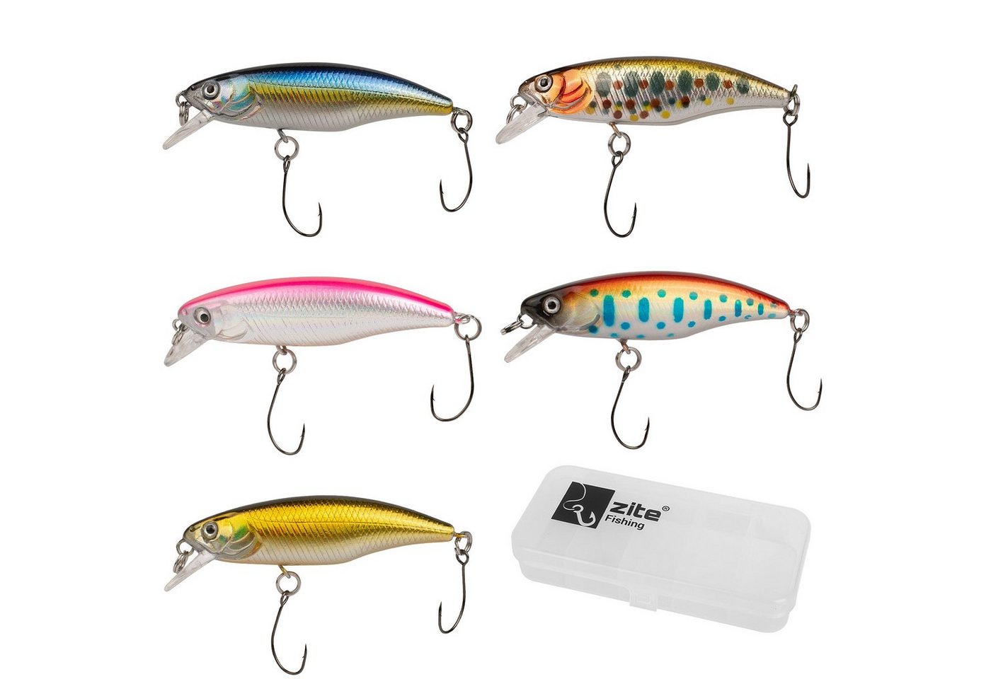 Zite Kunstköder Forellen-Wobbler-Set 5,2 cm 4,5 g natürliche Farben 5 Stück in Box Zite Kunstköder Forellen-Wobbler-Set 5,2 cm 4,5 g natürliche Farben 5 Stück in Box von Zite