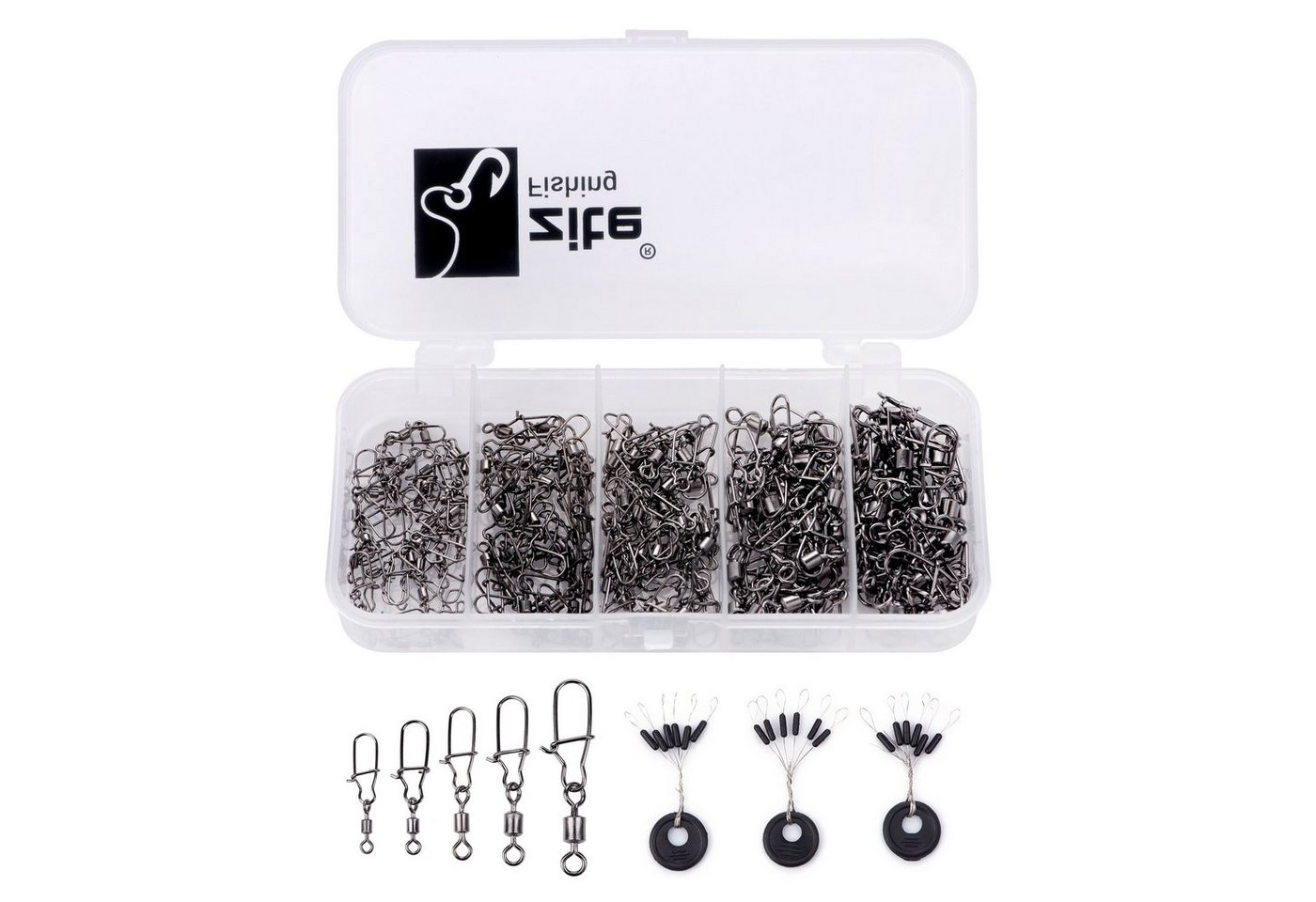 Zite Schnurverbinder Sicherheits-Wirbel-Set 150 Stück Karabiner Angelwirbel 5 Größen Zite Schnurverbinder Sicherheits-Wirbel-Set 150 Stück Karabiner Angelwirbel 5 Größen von Zite