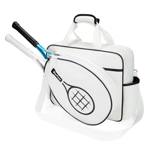 Ziwfow Leder-Tennisschlägertasche, Tennistasche, Tennistasche, Leder-Sport-Handtasche, wasserdicht, für Tennis-/Badmintonschläger, Schultertasche für 2 Schläger mit abnehmbaren Schultergurten von Ziwfow