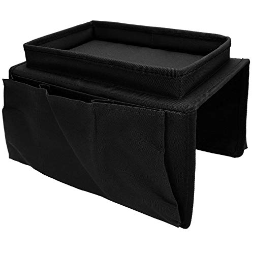 Zixyqol Sofa-Armlehnen-Organizer mit 4 Taschen, Aufbewahrungstasche für Sessel, Nachttisch-Aufbewahrungstasche, Fernbedienungshalter, Sessel-Couch-Tasche, mit Getränkehalter-Tablett (Black) von Zixyqol