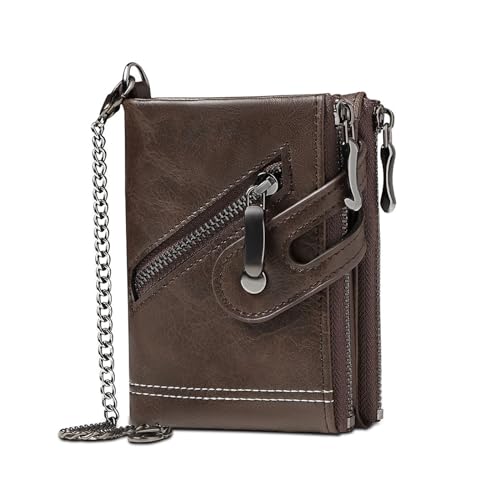 Zktfyshk Modische Handtasche, stilvolle Herren-Geldbörse, kurze Geldbörse, blockierend, PU-Leder, Münzbörse, praktisch für verschiedene Anlässe, coffee, Size reference picture von Zktfyshk