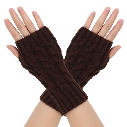 Zktfyshk Warme Handschuhe, gestrickte Handgelenkwärmer, einfarbig, Damen, Halbfinger-Handschuhe, dick, Outdoor, Radfahren, Skifahren, hält warm von Zktfyshk