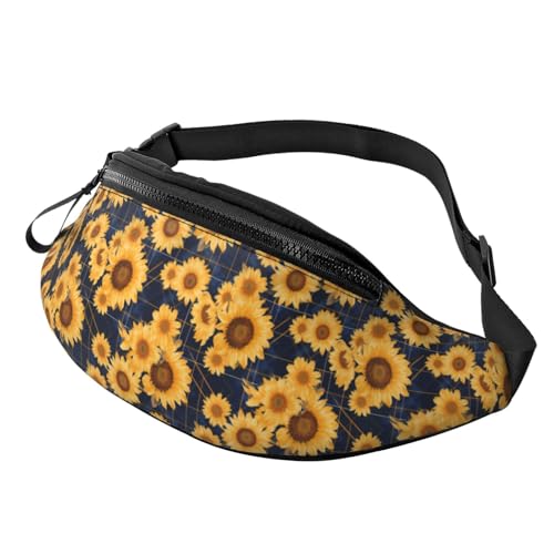 Crossbody-Gürteltasche für Damen und Herren, marineblau, kariert, Sonnenblumen-Reise, Gürteltasche, Laufen, Hüfttasche für Damen und Herren, Siehe Abbildung, Einheitsgröße, Wanderrucksack von Zltegako