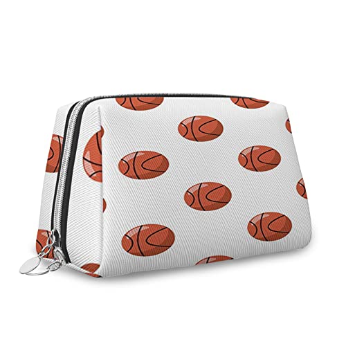 Große Make-up-Tasche aus Leder, mit Basketball-Aufdruck, Cartoon-Bälle, Reise-Kosmetiktasche, tragbar, vielseitig, Reißverschlusstasche für Damen, Rot-Weiß, Größe S, Rot, Weiß, 5, Einheitsgröße, von Zltegako