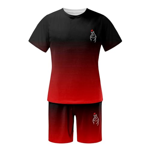 Herren Sportanzug Gradienten Lässig Sportanzug Fresh Zweiteiler Herren Trainingsanzug Freizeitanzug Männer Set Rundhals Oberteile Shorts Jogginganzug Gym Traininganzug von Znifnisy