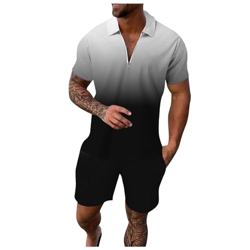 Sommer Outfit Männer Mode Outfit Herren Poloshirt Set T-Shirt 2 Teiler Zweiteiler Sportanzug Und Shorts Set Stylisch Kurze Hosen Freizeitanzug Sommer Kurz Sommer Sommerkleidung von Znifnisy