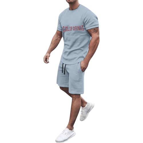 Traininganzug Herren Baggy Sportanzug Zweiteiler Atmungsaktiv Lässig Sportanzug Herren Trainingsanzug Freizeitanzug Männer Set 3D Bedrucktes Rundhals Oberteile Shorts Jogginganzug Gym von Znifnisy