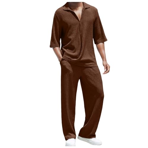 Znifnisy Herren Zweiteiliger Schlafanzug lang Sleepwear Pyjama Set Winter mit Knopfleiste V-Ausschnitt Nightwear Set Nachtwäsche Langarm von Znifnisy