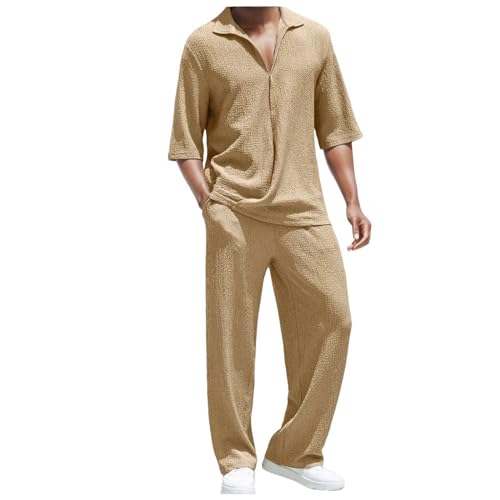 Znifnisy Herren Zweiteiliger Schlafanzug lang Sleepwear Pyjama Set Winter mit Knopfleiste V-Ausschnitt Nightwear Set Nachtwäsche Langarm von Znifnisy