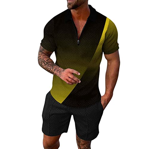 Znifnisy Sommer Outfit Herren 2 Teiler Sommer Rundhals Kurzarm Trainingsanzug Freizeitanzug Lässig Kleidung Kurzarm Jogginganzug Trainingsanzug Zweiteiliges Herren Outfit von Znifnisy