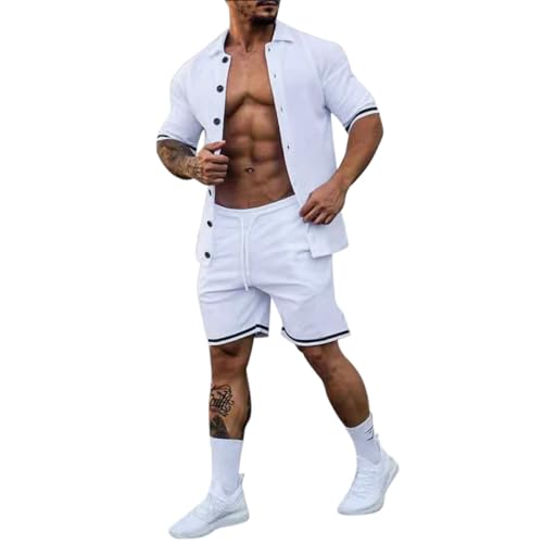 Znifnisy Sommer Outfit Herren Kurzarm Rundhals Kurzarm Trainingsanzug Jogginganzug Einfrabige Kleidung Sport Outdoorwear Freizeitanzug Zweiteiliges Herren Outfit von Znifnisy