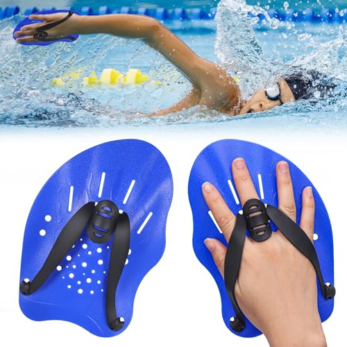 Zocipro 1 Paar Hand Paddles Schwimmen, Handpaddel zum Schwimmen, Schwimmpaddel mit verstellbaren Riemen ,Krafttrainingshilfe, Pool-Trainingsgerät, Zubehör für Erwachsene, Kinder, Unisex,Blau von Zocipro