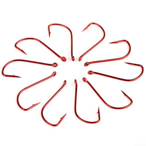 Angelhaken mit langem Schaft, Doppelstab, rote Abdeckung, Größe 6-14, 10 Stück (9#) von Zoegneer