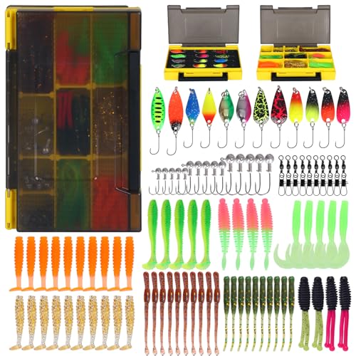 Forellenköder Künstlicher Wurm 96 Stück: Forellen Spoon Künstliche Köder Würmer Kunstköder Spinner Set Forellen Angeln | Forellen Wobbler Kunststoffwürmer | Angelköder Kunstköder für Barsch Zander (D) Forellenköder Künstlicher Wurm 96 Stück: Forellen Spoon Künstliche Köder Würmer Kunstköder Spinner Set Forellen Angeln | Forellen Wobbler Kunststoffwürmer | Angelköder Kunstköder für Barsch Zander (D) von Zokbom