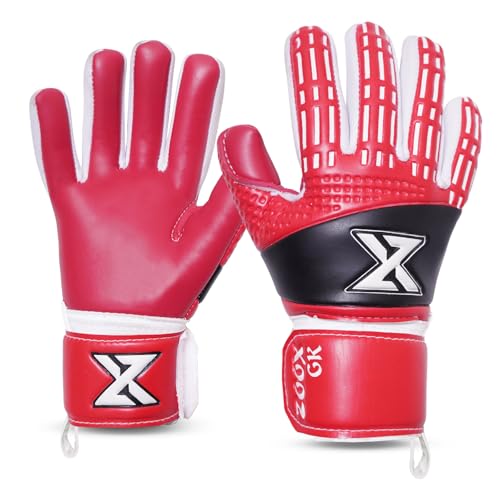 ZooxGk Secure Fangtraining Torwarthandschuhe für Kinder und Jugendliche, mit Latex, Kinder-Torwarthandschuhe, Fußball mit 4 mm Latex mit starkem Halt, Rot, L (Größe 7)) von ZooxGk