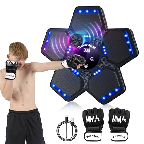 Zosudull Music Boxing Machine, Intelligente Musik Boxmaschine mit LED-Licht, Bluetooth Boxgerät für Kinder/Erwachsene, Wandmontiertes Boxziel mit Boxhandschuhen, Geschwindigkeitseinstellung, Zählmodus Zosudull Music Boxing Machine, Intelligente Musik Boxmaschine mit LED-Licht, Bluetooth Boxgerät für Kinder/Erwachsene, Wandmontiertes Boxziel mit Boxhandschuhen, Geschwindigkeitseinstellung, Zählmodus von Zosudull