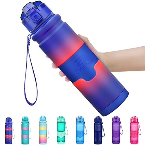 Zounich Trinkflasche 1L BPA frei Auslaufsicher Wasserflasche Kunststoff Sporttrinkflaschen für Kinder Schule, trinkflaschen Filter Liter kohlensäure geeignet 1000ml Dunkelblau/rot Farbverlauf von Zounich