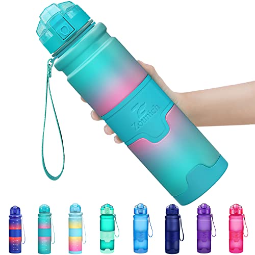 Zounich Trinkflasche 1L BPA frei Auslaufsicher 500ml Wasserflasche Kunststoff Sporttrinkflaschen für Kinder Schule, trinkflaschen Filter Liter kohlensäure geeignet 1000ml Hellblau/Lila Farbverlauf von Zounich