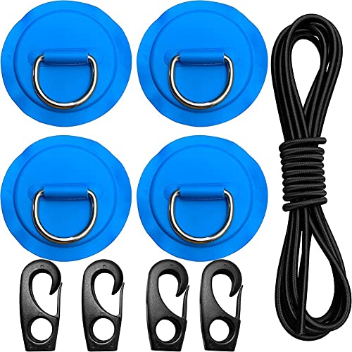 Zpoicaegn Pad Eye Cord Kit, D-Ring + Bungee Shock Cord + Hooks-Deck Zurrring mit Platte für Bootszubehör, Blau von Zpoicaegn