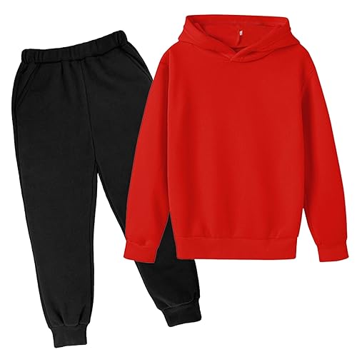 Black friday angebote Trainingsanzug Kinder für Jungen und Mädchen Einfarbig Hoodie und Hose Set Jogginganzug Modische Langarm mit Kapuz Bequemer Unisexe Zweiteiler Outfit-Set Casual Sportanzug von Zqkert