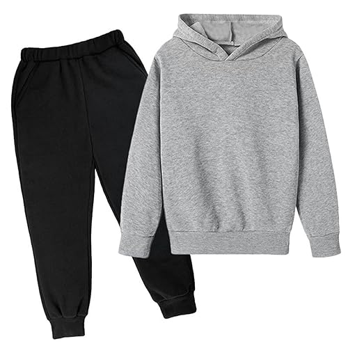 Black friday angebote Trainingsanzug Kinder für Jungen und Mädchen Einfarbig Hoodie und Hose Set Jogginganzug Modische Langarm mit Kapuz Bequemer Unisexe Zweiteiler Outfit-Set Casual Sportanzug von Zqkert