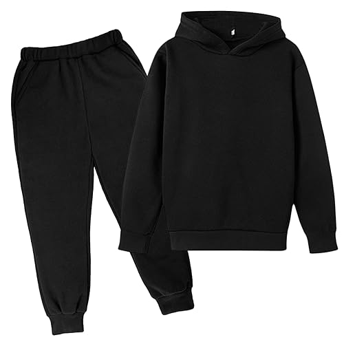 Black friday angebote Trainingsanzug Kinder für Jungen und Mädchen Hoodie und Hose Set Jogginganzug Modische Einfarbig Langarm mit Kapuz Bequemer Unisexe Zweiteiler Outfit-Set Casual Sportanzug von Zqkert