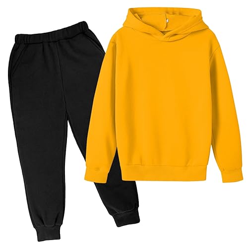 Black friday angebote Trainingsanzug Kinder für Jungen und Mädchen Hoodie und Hose Set Jogginganzug Modische Einfarbig Langarm mit Kapuz Bequemer Unisexe Zweiteiler Outfit-Set Casual Sportanzug von Zqkert