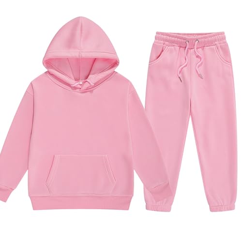 Black friday angebote Trainingsanzug Kinder für Jungen und Mädchen Hoodie und Hose Set Jogginganzug Modische Einfarbig Langarm mit Kapuz Bequemer Unisexe Zweiteiler Outfit-Set Casual Sportanzug von Zqkert