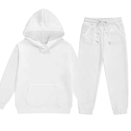 Black friday angebote Trainingsanzug Kinder für Jungen und Mädchen Hoodie und Hose Set Jogginganzug Modische Einfarbig Langarm mit Kapuz Bequemer Unisexe Zweiteiler Outfit-Set Casual Sportanzug von Zqkert