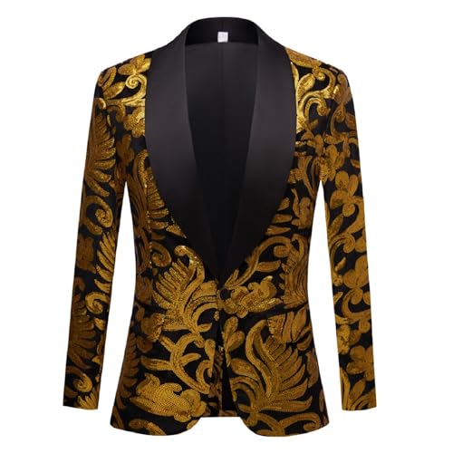 Zqkert Anzug Herren Regular Fit Stretch 56 Weihnachts Elegant Business Hochzeit Sakko Herren Blazer Pailletten Sakko Glitzer Blazer Gold Slim Fit Anzugjacke von Zqkert