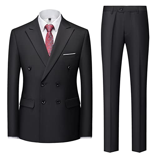 Zqkert Anzug Herren Schwarz Regular Fit Business Anzüge Hochzeit Trauzeuge Party Herren Stand up Kragen Tweed Retro Herringbone Vintage Hochzeit Wollen von Zqkert