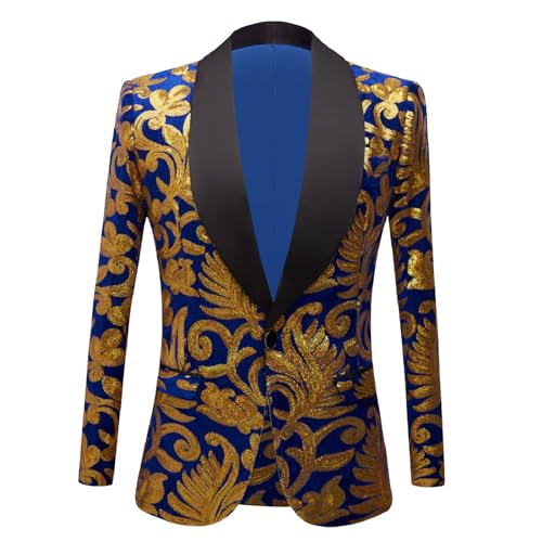 Zqkert Anzug Herren Schwarz Regular Fit Weihnachts Elegant Business Hochzeit Sakko Herren Blazer Pailletten Sakko Glitzer Blazer Gold Slim Fit Anzugjacke von Zqkert