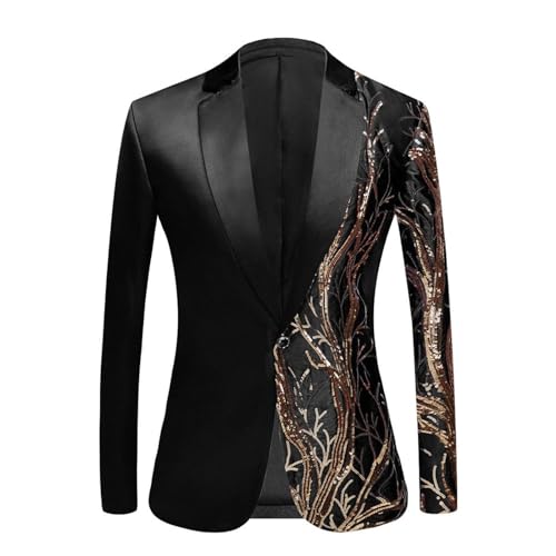 Zqkert Anzug Herren Schwarz Slim Fit Weihnachts Freizeit Pailletten Glitter Herrenjacke Anzug Jacke Karneval Kostüm für Hochzeit Party Festlich Herren von Zqkert