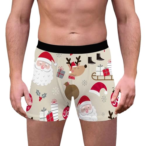 Zqkert Boxershorts Herren Baumwolle Langes Bein Lustige Weihnachten Boxer Shorts Christmas Motiv Boxershorts Lustig Unterwäsche Männergeschenke von Zqkert