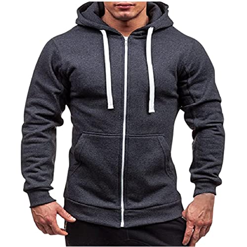 Zqkert Hoodie Herren Oversize Heavy Hoodie Herren Einfarbig Langarm Sweatjacke mit Reißverschluss Casual Sweatshirt Jacke Zip up von Zqkert