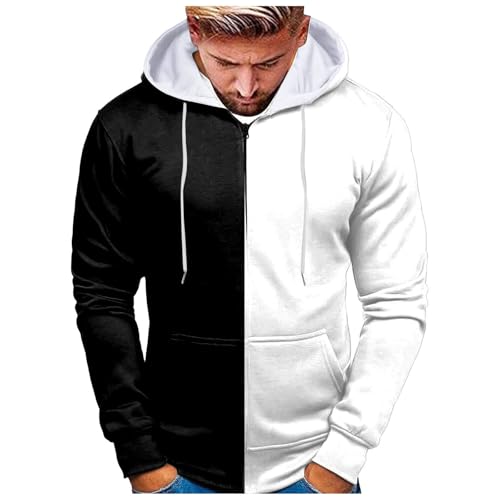 Zqkert Hoodie Herren Oversize Schwarz Herren Zip Neck Sweat Sweatshirt Male Kapuzenjacke Einfarbig Kapuzenjacke Classic Sweatshirt von Zqkert