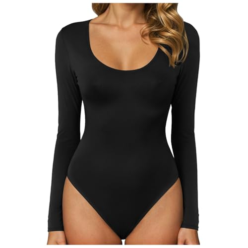 Zqkert Karneval Kostüm Damen Große Größen XXL Damen Langarm Langarm Elegant Bodysuit Jumpsuit Langarmshirt Rundhals Sexy Damen Warm Bodysuit Shorts von Zqkert