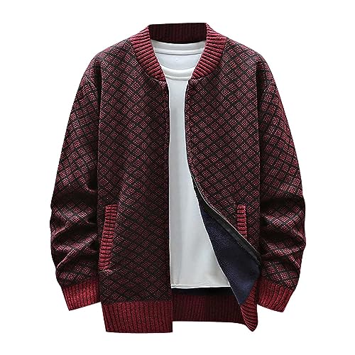 Zqkert Pullover Herren Winter Wolle XL Poloshirt Strickjacke Trachtenjacke Herren Cardigan mit Reißverschluss Gestrickt Wintermantel Strickjacke von Zqkert