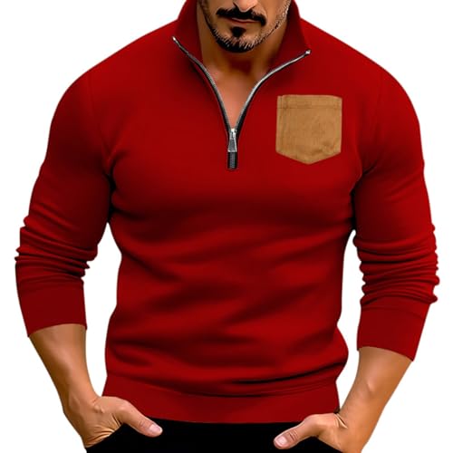 Zqkert Sweatshirt Herren Ohne Kapuze Baumwolle Herren Fleece Sweatshirt mit Langen Ärmeln und Viertel Reißverschluss Classic Sweatshirt Set in Sweat von Zqkert