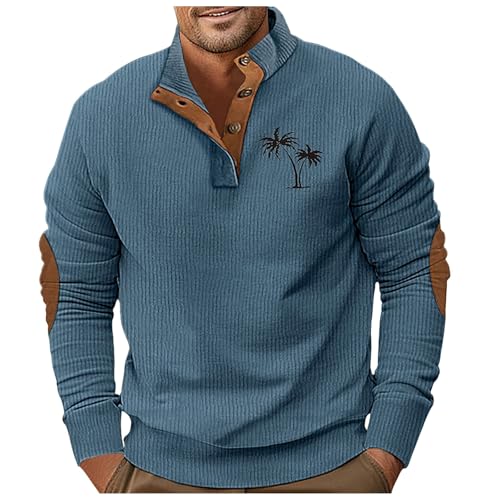 Zqkert Sweatshirt Herren Ohne Kapuze Baumwolle mit V Ausschnitt Baumwolle Shirt Longsleeve Herren Oberteile Freizeit Basic Sweatshirt Soft Herbst von Zqkert