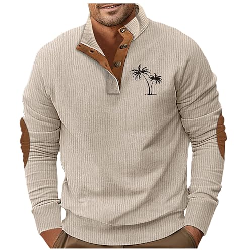 Zqkert Sweatshirt Herren Ohne Kapuze Baumwolle mit V Ausschnitt Baumwolle Shirt Longsleeve Herren Oberteile Freizeit Basic Sweatshirt Soft Herbst von Zqkert